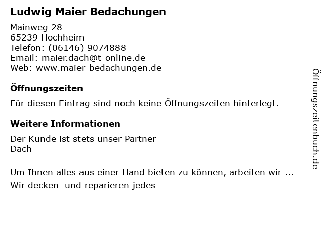 Ludwig Maier Bedachungen in Hochheim: Adresse und Öffnungszeiten