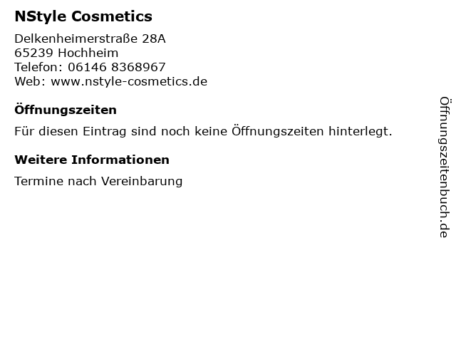 NStyle Cosmetics in Hochheim: Adresse und Öffnungszeiten