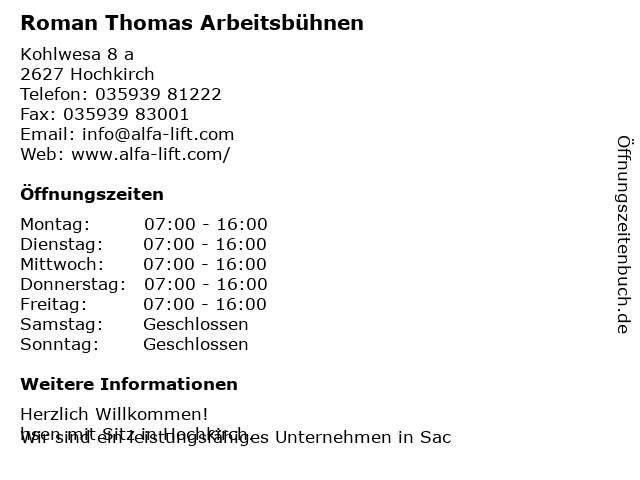 alfa-lift.com Thomas Arbeitsbühnen, Anhänger, Stapler in Hochkirch: Adresse und Öffnungszeiten