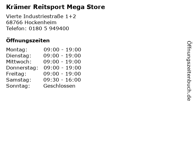 Krämer Reitsport Mega Store in Hockenheim: Adresse und Öffnungszeiten