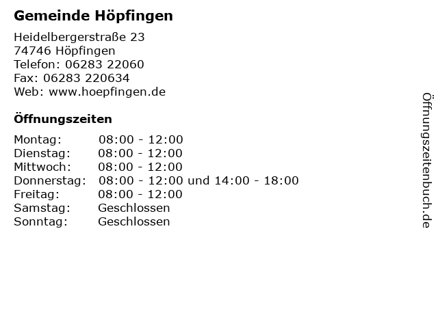Gemeinde Höpfingen in Höpfingen: Adresse und Öffnungszeiten