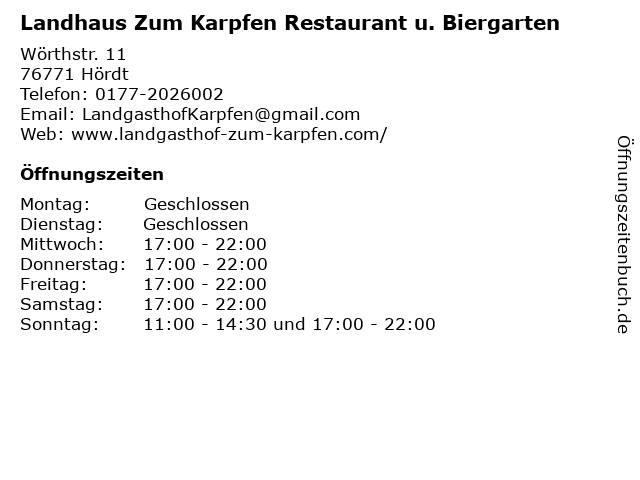 Landhaus Zum Karpfen Restaurant u. Biergarten in Hördt: Adresse und Öffnungszeiten