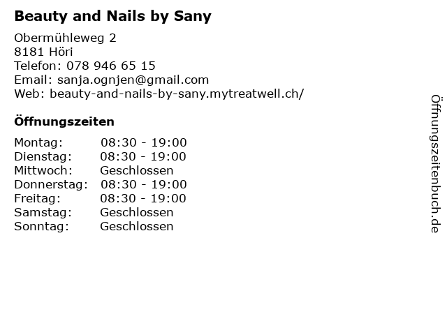 Beauty and Nails by Sany in Höri: Adresse und Öffnungszeiten