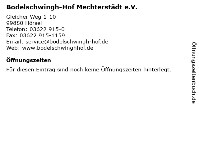 Bodelschwingh-Hof Mechterstädt e.V. in Hörsel: Adresse und Öffnungszeiten