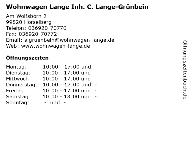 Wohnwagen Lange Inh. C. Lange-Grünbein in Hörselberg: Adresse und Öffnungszeiten