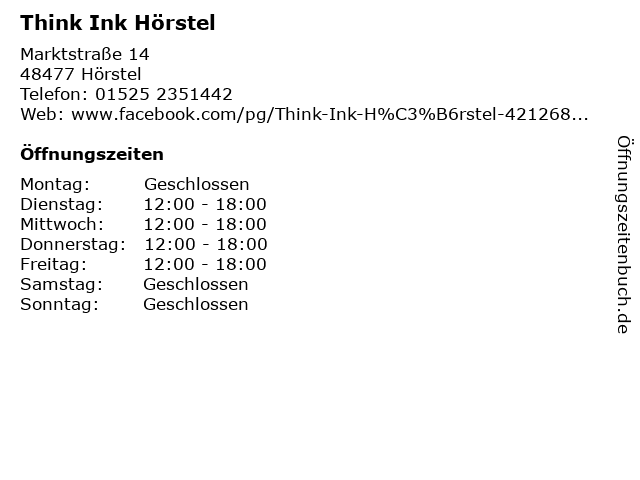 ᐅ Öffnungszeiten „Think Ink Hörstel“ | Marktstraße 14 in Hörstel