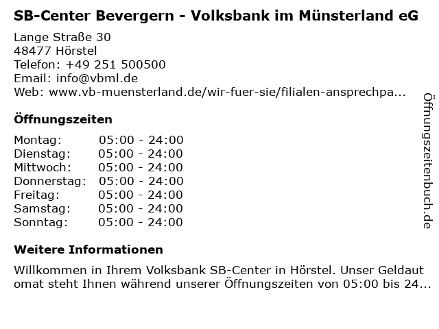 ᐅ Offnungszeiten Vr Bank Kreis Steinfurt Eg Sb Center Bevergern