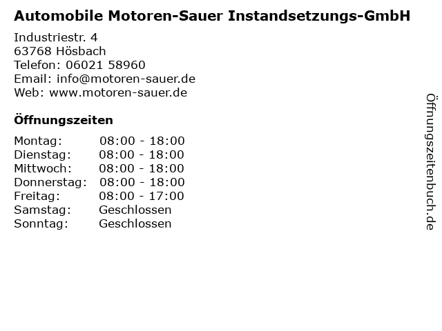 Automobile Motoren-Sauer Instandsetzungs-GmbH in Hösbach: Adresse und Öffnungszeiten