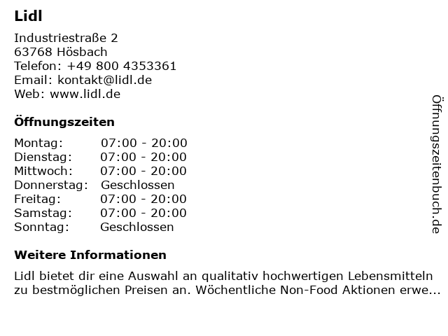 Lidl in Hösbach: Adresse und Öffnungszeiten