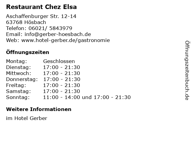 Restaurant Chez Elsa in Hösbach: Adresse und Öffnungszeiten