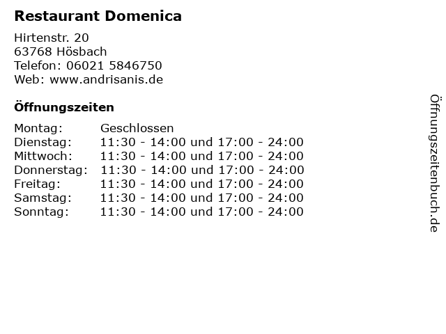 Restaurant Domenica in Hösbach: Adresse und Öffnungszeiten