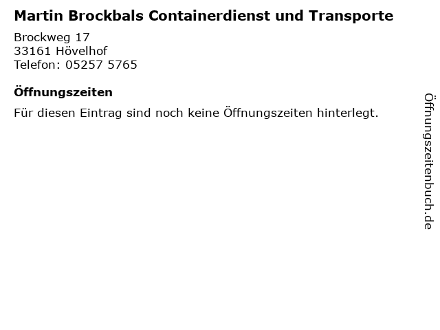 Martin Brockbals Containerdienst und Transporte in Hövelhof: Adresse und Öffnungszeiten