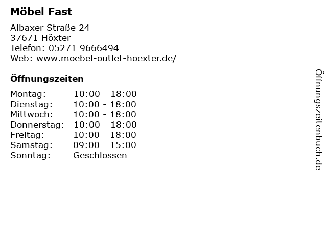 ᐅ Öffnungszeiten „Möbel Fast“ Albaxer Straße 24 in Höxter