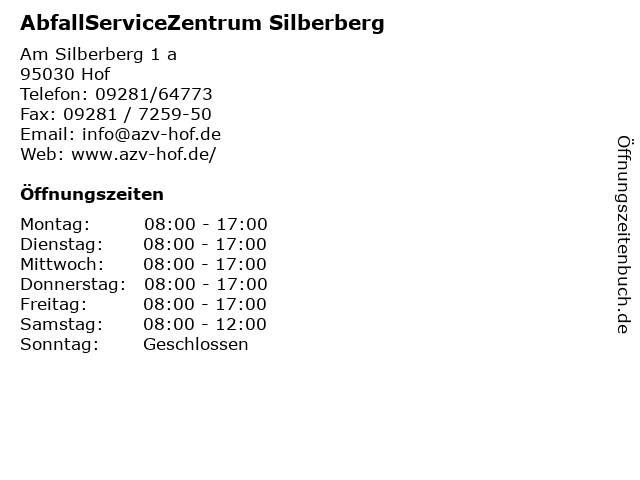 AbfallServiceZentrum Silberberg in Hof: Adresse und Öffnungszeiten