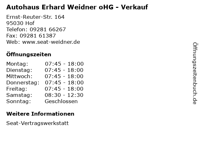 Autohaus Erhard Weidner oHG - Verkauf in Hof: Adresse und Öffnungszeiten
