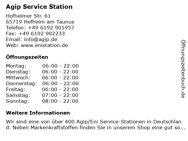 Agip Service Station in Hofheim am Taunus: Adresse und Öffnungszeiten
