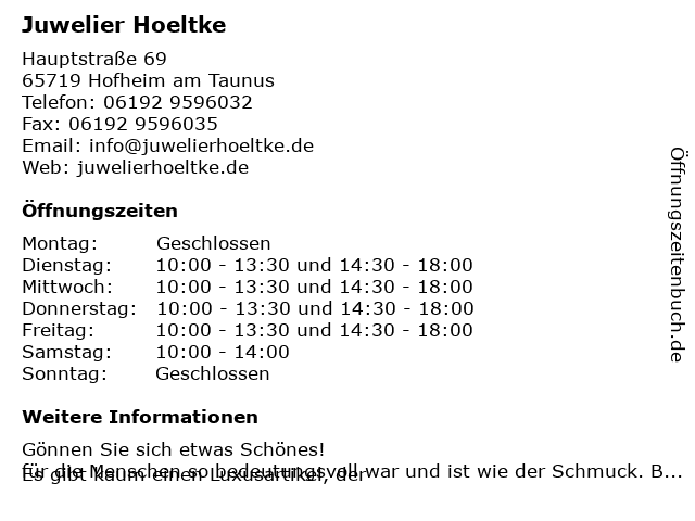 Juwelier Hoeltke in Hofheim am Taunus: Adresse und Öffnungszeiten