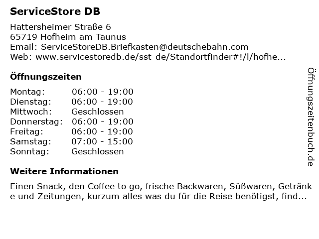 ServiceStore DB - Bahnhof Hofheim (Taunus) in Hofheim am Taunus: Adresse und Öffnungszeiten