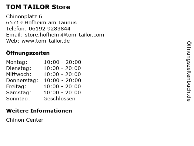 TOM TAILOR Store in Hofheim am Taunus: Adresse und Öffnungszeiten