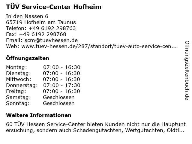 TÜV Service-Center Hofheim in Hofheim am Taunus: Adresse und Öffnungszeiten