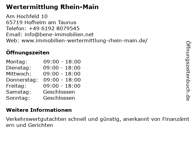 Wertermittlung Rhein-Main in Hofheim am Taunus: Adresse und Öffnungszeiten