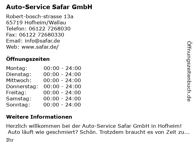 Auto-Service Safar GmbH in Hofheim/Wallau: Adresse und Öffnungszeiten