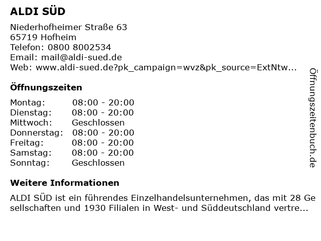 ALDI SÜD in Hofheim: Adresse und Öffnungszeiten