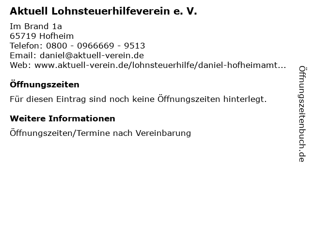 Aktuell Lohnsteuerhilfeverein e. V. in Hofheim: Adresse und Öffnungszeiten