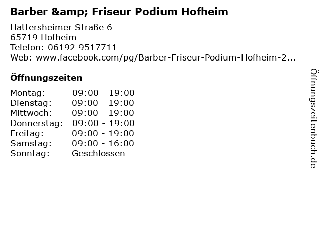 Barber & Friseur Podium Hofheim in Hofheim: Adresse und Öffnungszeiten