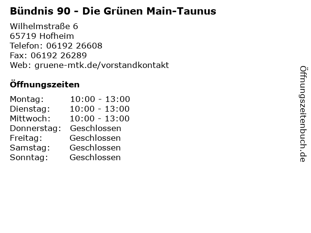 Bündnis 90 - Die Grünen Main-Taunus in Hofheim: Adresse und Öffnungszeiten