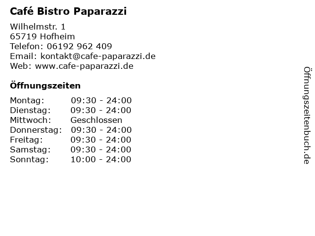 Café Bistro Paparazzi in Hofheim: Adresse und Öffnungszeiten