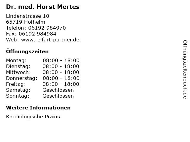 Dr. med. Horst Mertes in Hofheim: Adresse und Öffnungszeiten