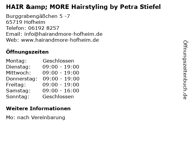 HAIR & MORE Hairstyling by Petra Stiefel in Hofheim: Adresse und Öffnungszeiten