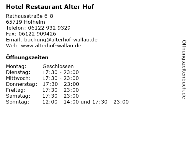 Hotel Restaurant Alter Hof in Hofheim: Adresse und Öffnungszeiten