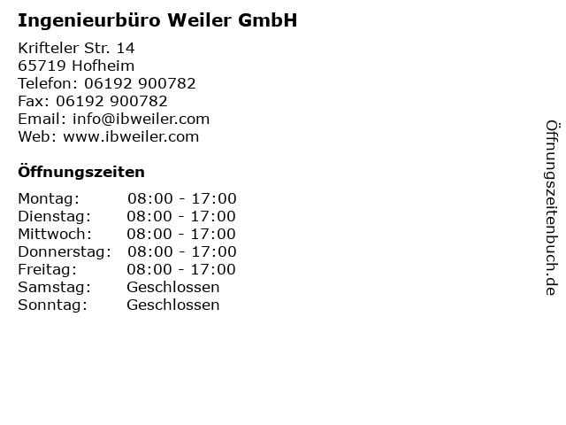 Ingenieurbüro Weiler GmbH in Hofheim: Adresse und Öffnungszeiten