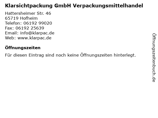 Klarsichtpackung GmbH Verpackungsmittelhandel in Hofheim: Adresse und Öffnungszeiten