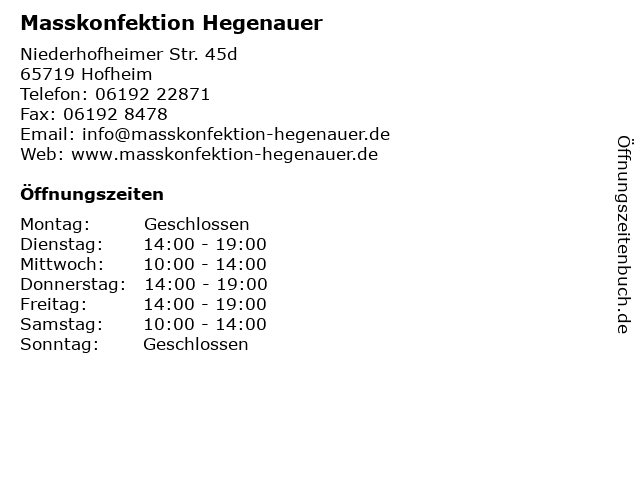 Masskonfektion Hegenauer in Hofheim: Adresse und Öffnungszeiten