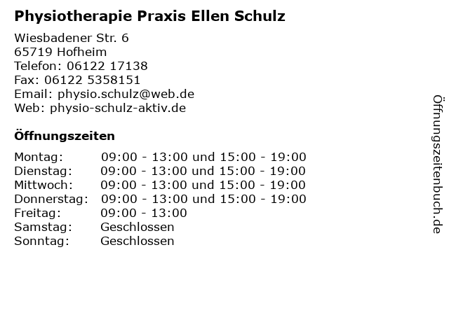 Physiotherapie Praxis Ellen Schulz in Hofheim: Adresse und Öffnungszeiten