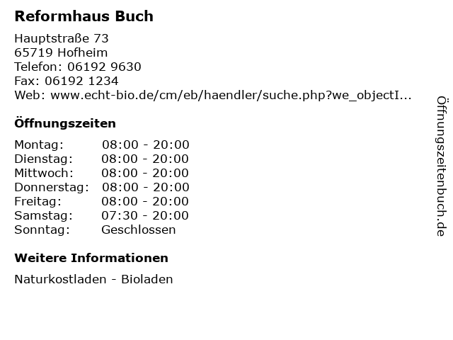 Reformhaus Buch in Hofheim: Adresse und Öffnungszeiten