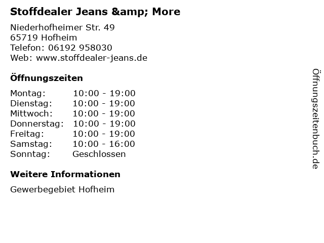 Stoffdealer Jeans & More in Hofheim: Adresse und Öffnungszeiten