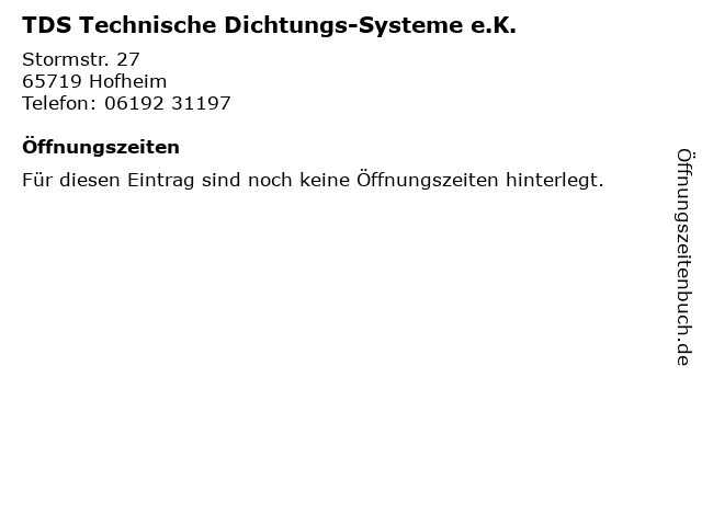 TDS Technische Dichtungs-Systeme e.K. in Hofheim: Adresse und Öffnungszeiten