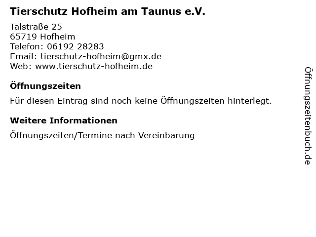 Tierschutz Hofheim am Taunus e.V. in Hofheim: Adresse und Öffnungszeiten