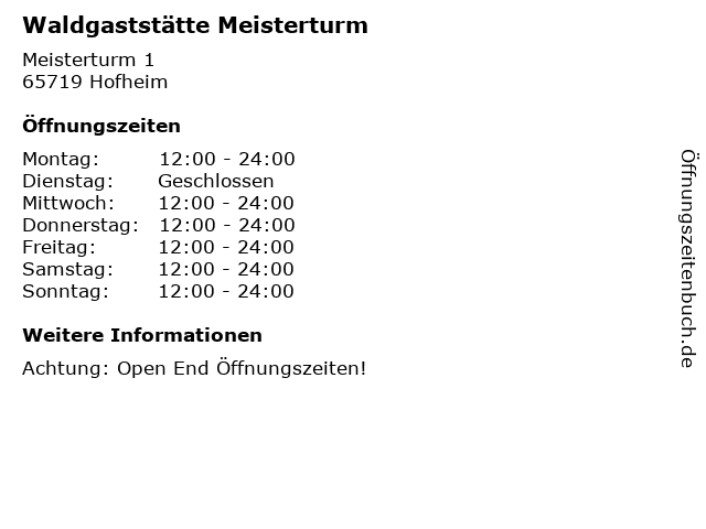 Waldgaststätte Meisterturm in Hofheim: Adresse und Öffnungszeiten