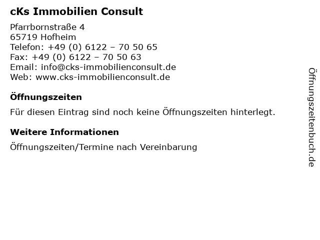 cKs Immobilien Consult in Hofheim: Adresse und Öffnungszeiten
