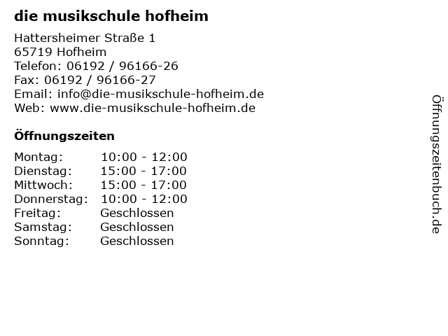 die musikschule hofheim in Hofheim: Adresse und Öffnungszeiten