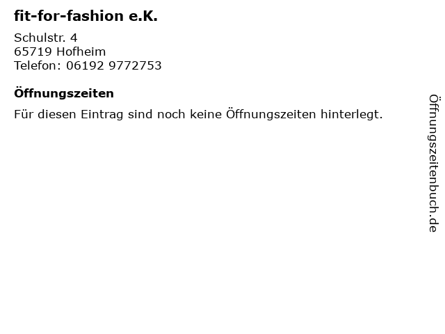 fit-for-fashion e.K. in Hofheim: Adresse und Öffnungszeiten