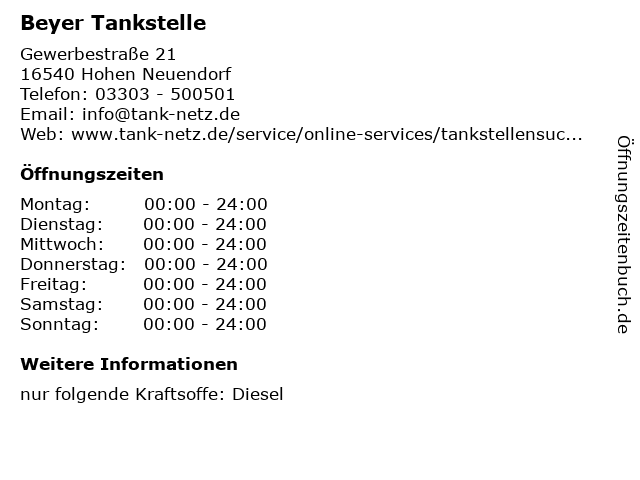 Beyer Tankstelle in Hohen Neuendorf: Adresse und Öffnungszeiten