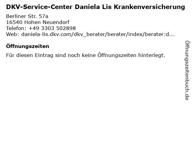 DKV-Service-Center Daniela Lis Krankenversicherung in Hohen Neuendorf: Adresse und Öffnungszeiten