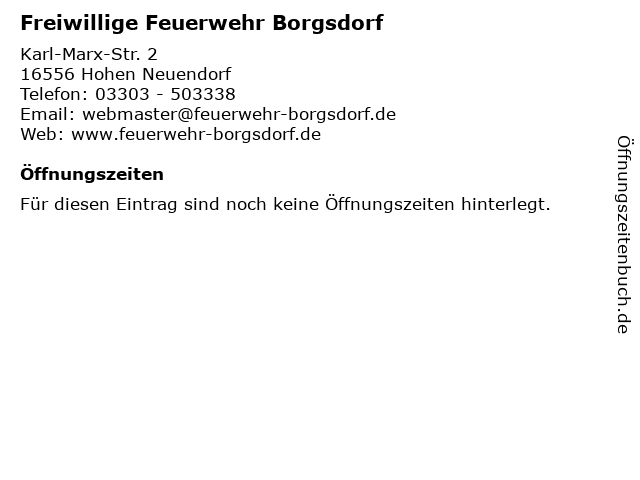 Freiwillige Feuerwehr Borgsdorf in Hohen Neuendorf: Adresse und Öffnungszeiten