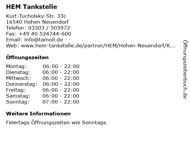 HEM Tankstelle in Hohen Neuendorf: Adresse und Öffnungszeiten